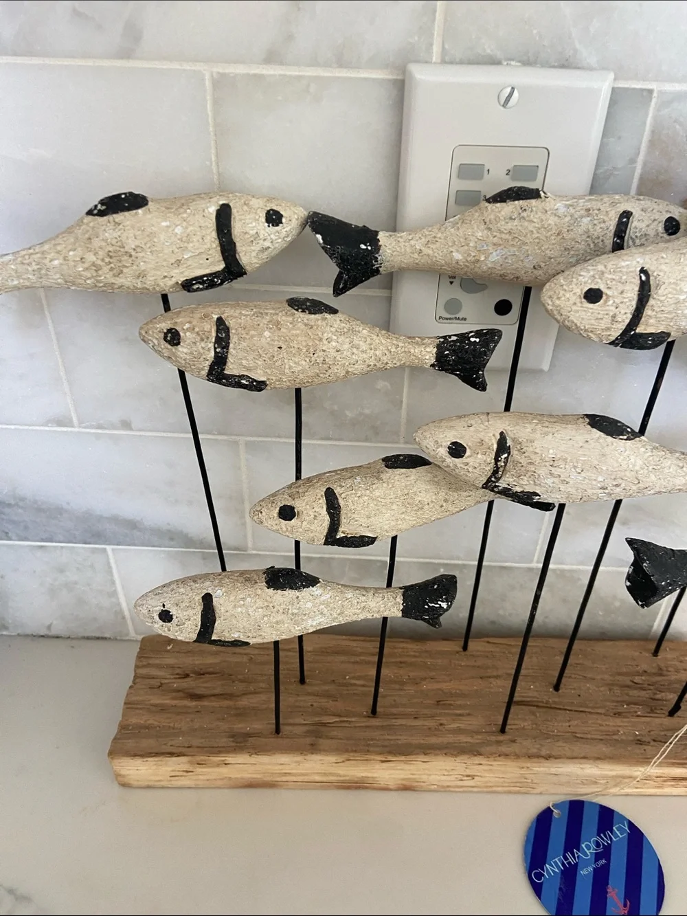 Handcrafted School of Fish Table Sculpture - Natural & Black